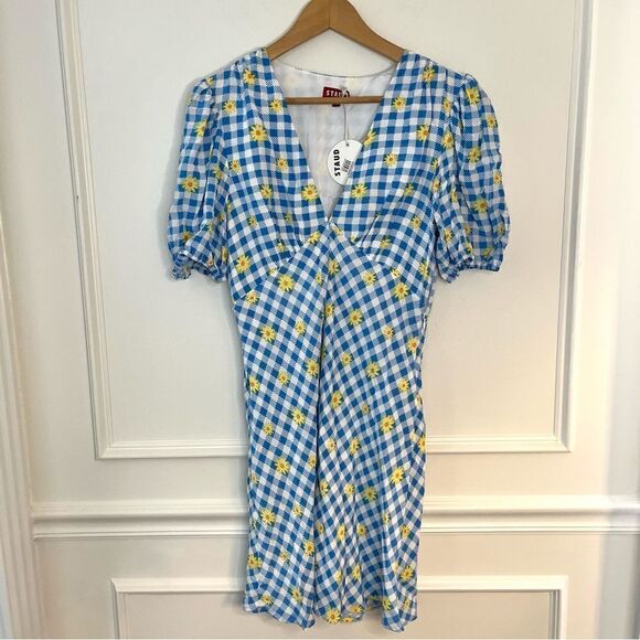 Staud Milla Print Mini Dress in Gingham Daisy Plaid Dress, Size 10 NWT - Picture 4 of 12